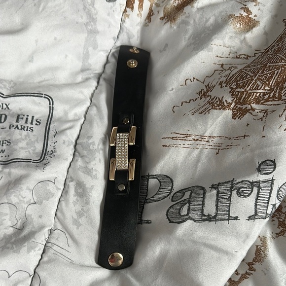 paparazzi Jewelry - Black Leather Bracelet with Gold Accents